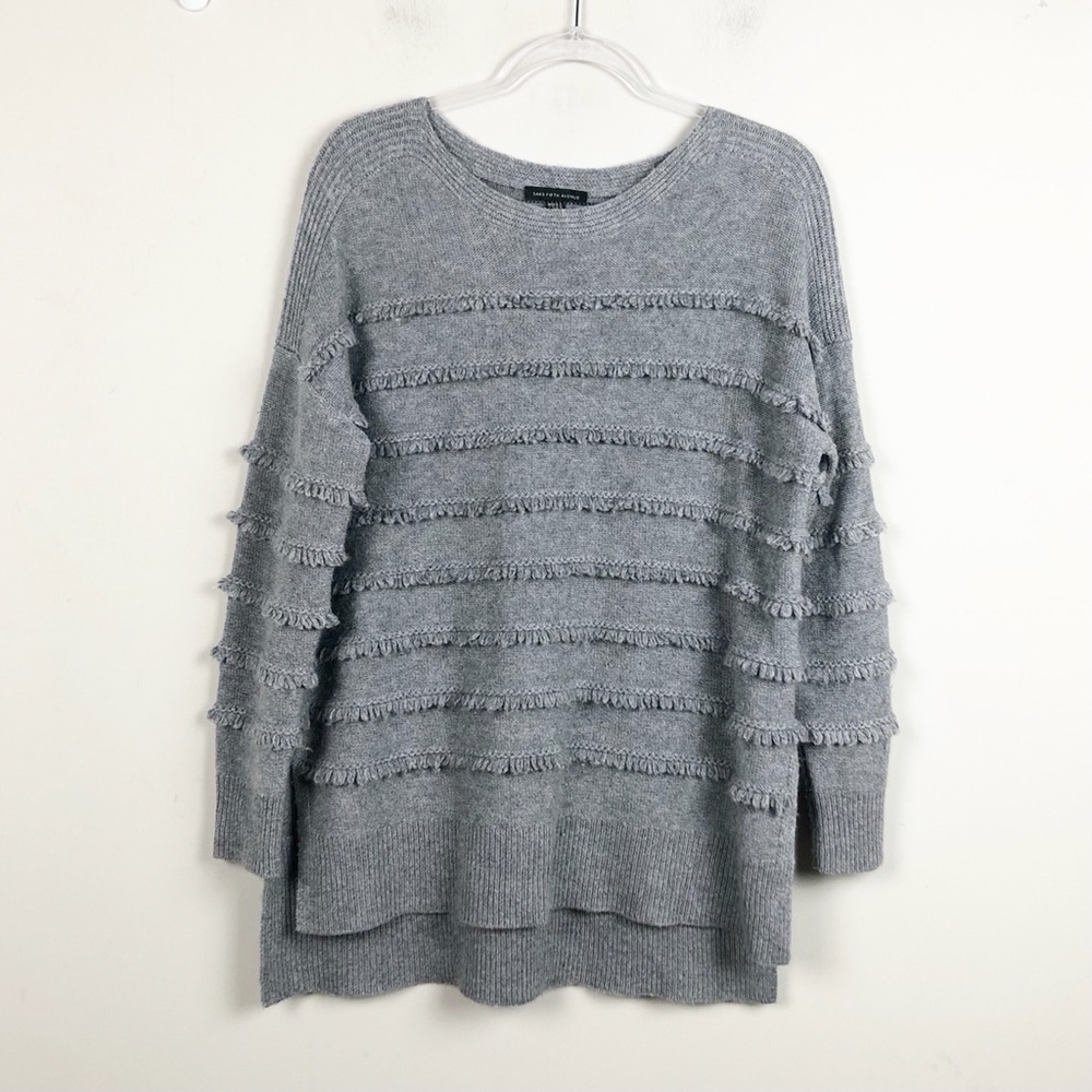 Saks 5th Avenue Wool Blend Fringe Gray Sweater